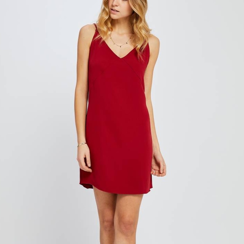 Gentle Fawn Red V-Neck Slip Dress